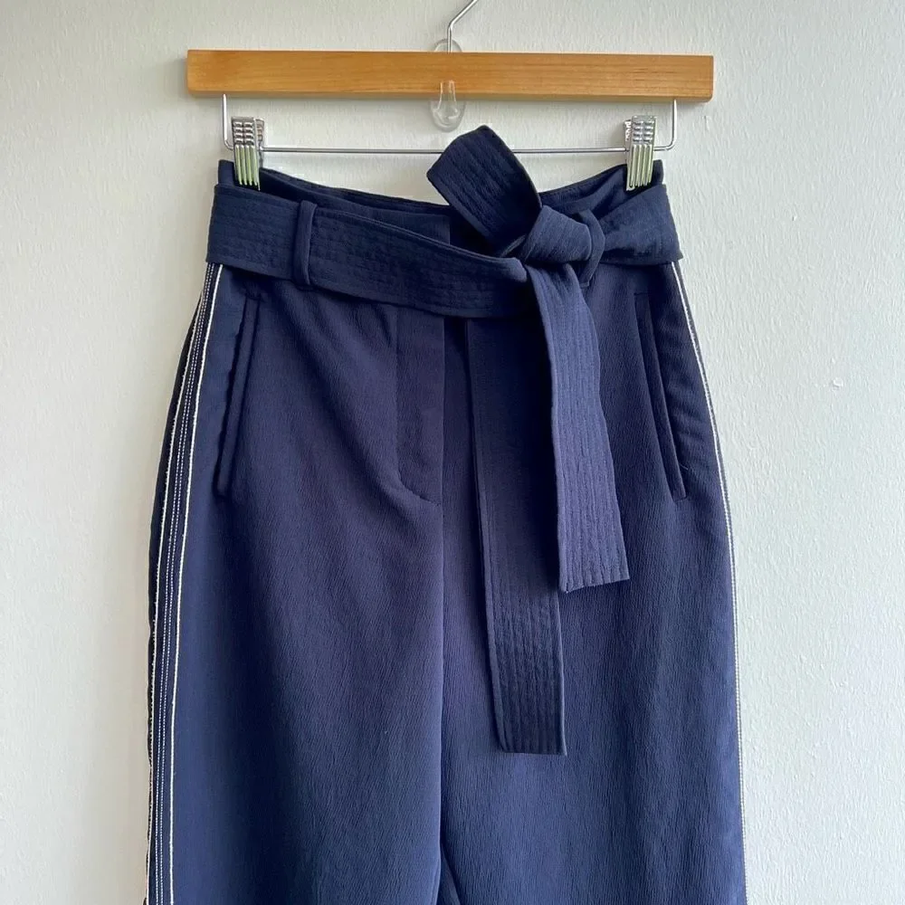 Aritzia Wilfred Women Size 2 Tie Front High Rise Cropped Ankle Blue Pants Belted